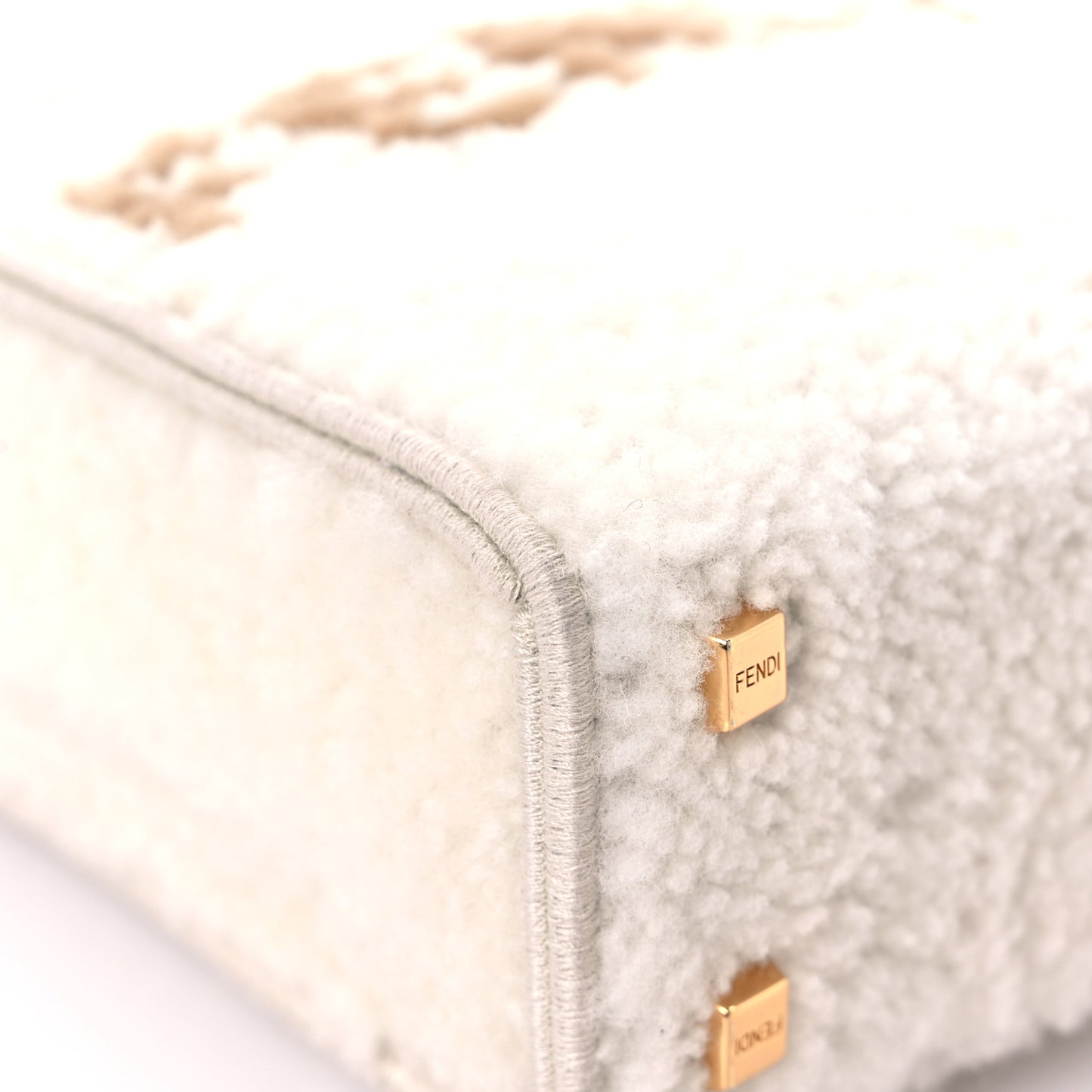 Shearling Vitello King Plexiglass Logo Mini Fendi Sunshine Shopper Tote White