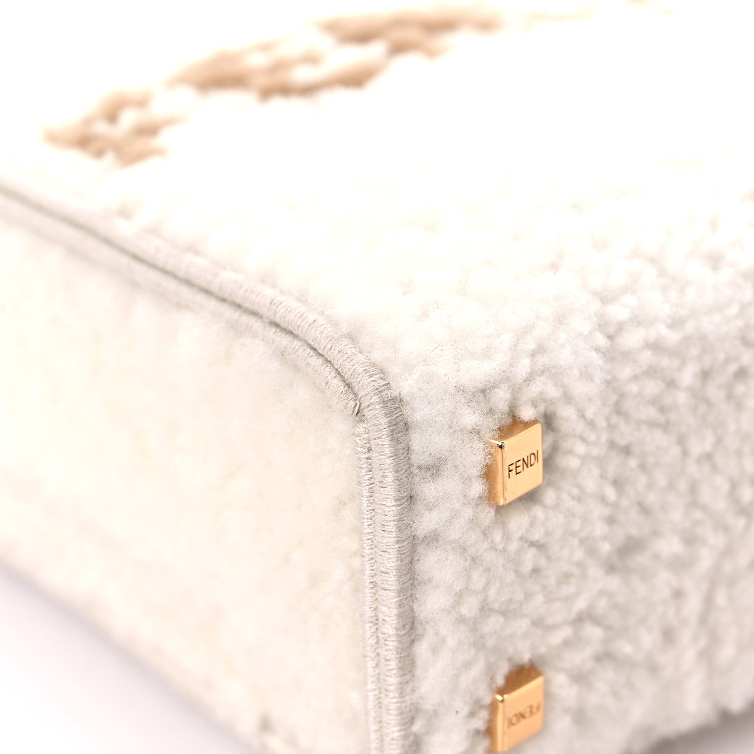 Fendi Shearling Vitello King Plexiglass Logo Mini Fendi Sunshine Shopper Tote White 8 of 14