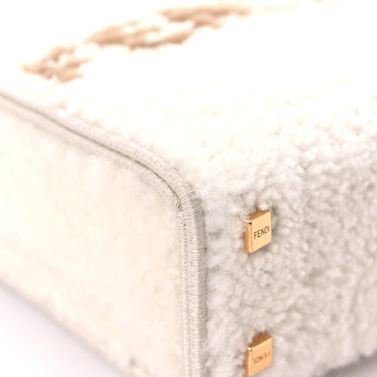 Fendi Shearling Vitello King Plexiglass Logo Mini Fendi Sunshine Shopper Tote White 8 of 14