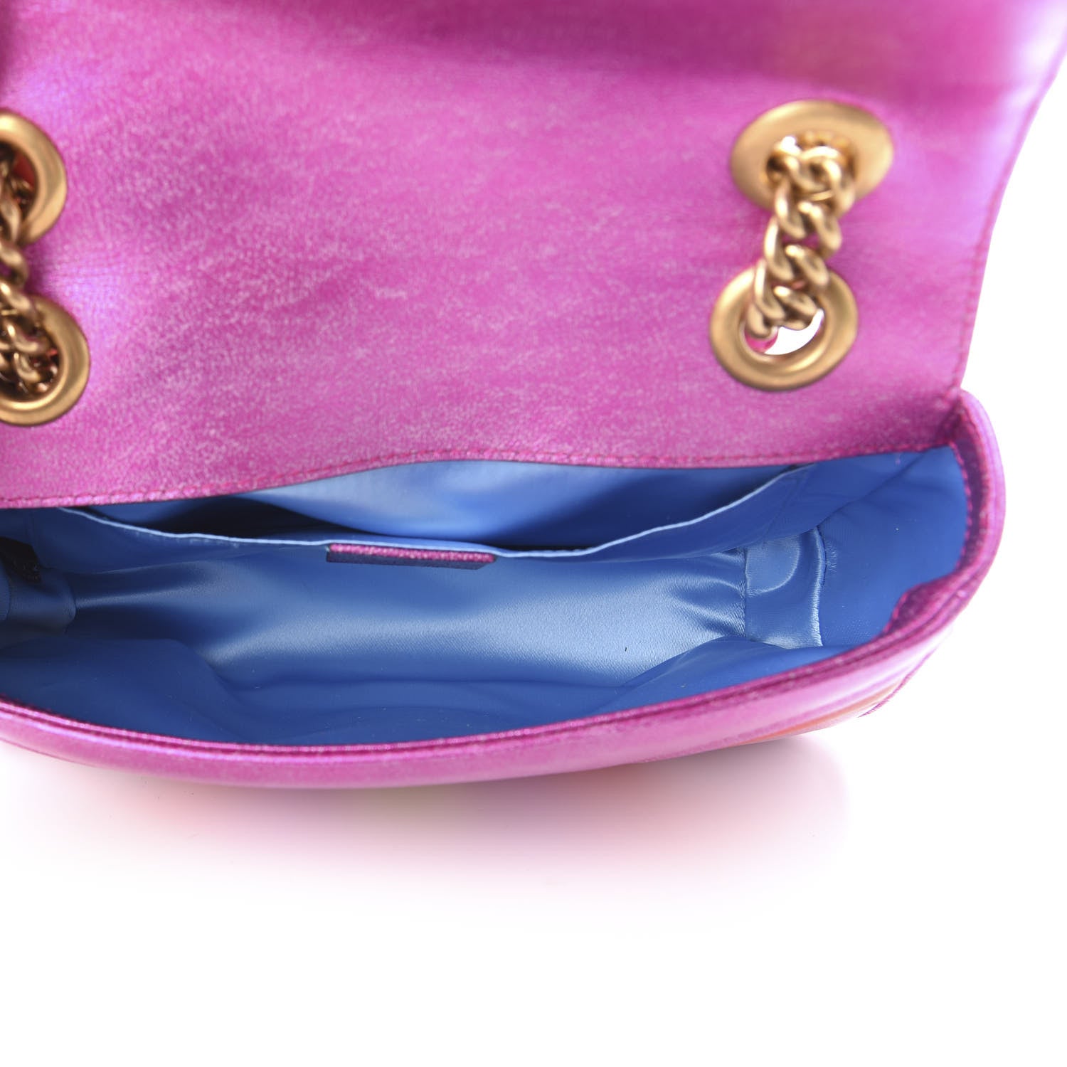 Gucci Metallic Calfskin Matelasse Mini GG Marmont Shoulder Bag Fuchsia 5 of 10