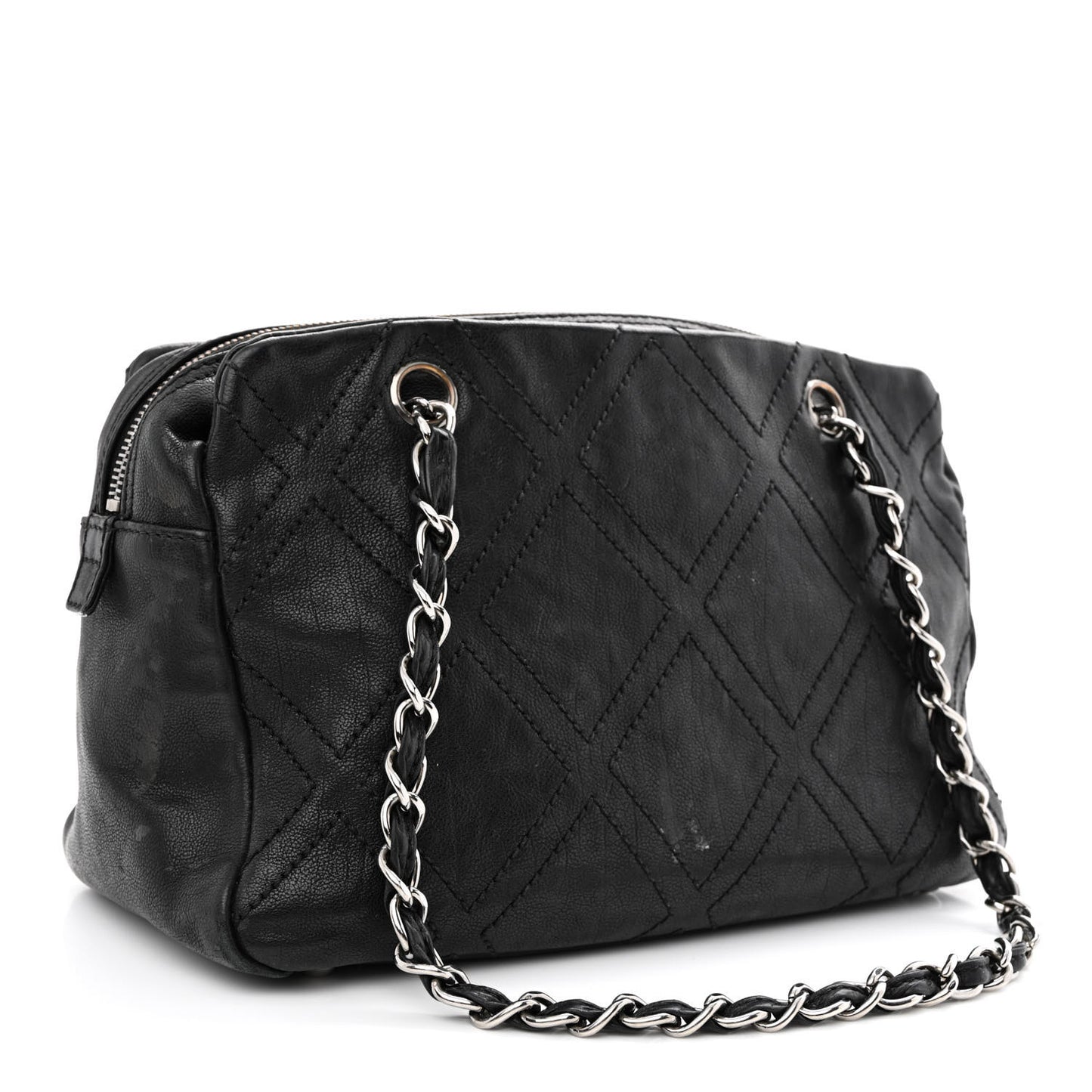Calfskin Small Diamond Stitch Tote Black