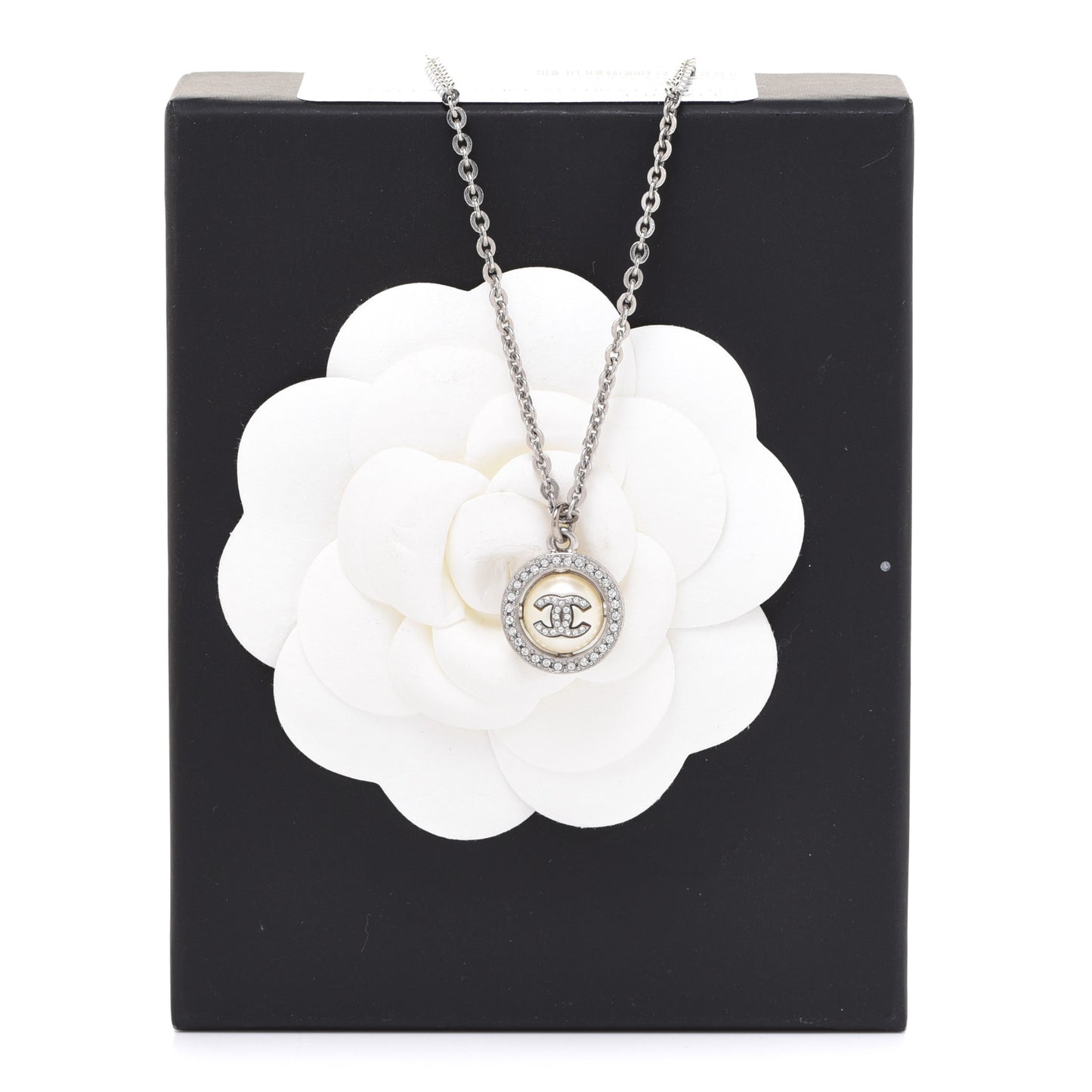 Pearl Crystal CC Necklace Silver