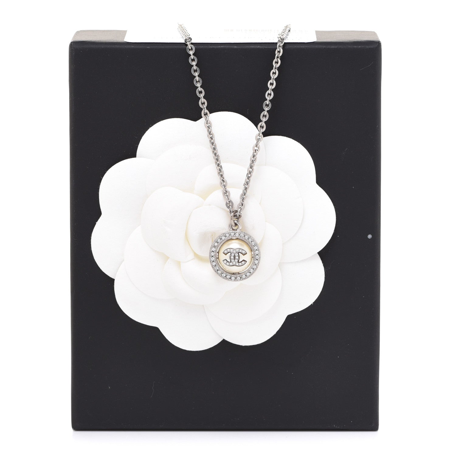 Chanel Pearl Crystal CC Necklace Silver 6 of 6