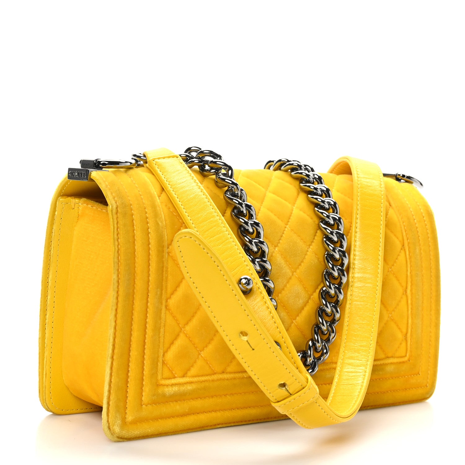 Chanel Velvet Quilted Medium Boy Flap Yellow 3 of 9