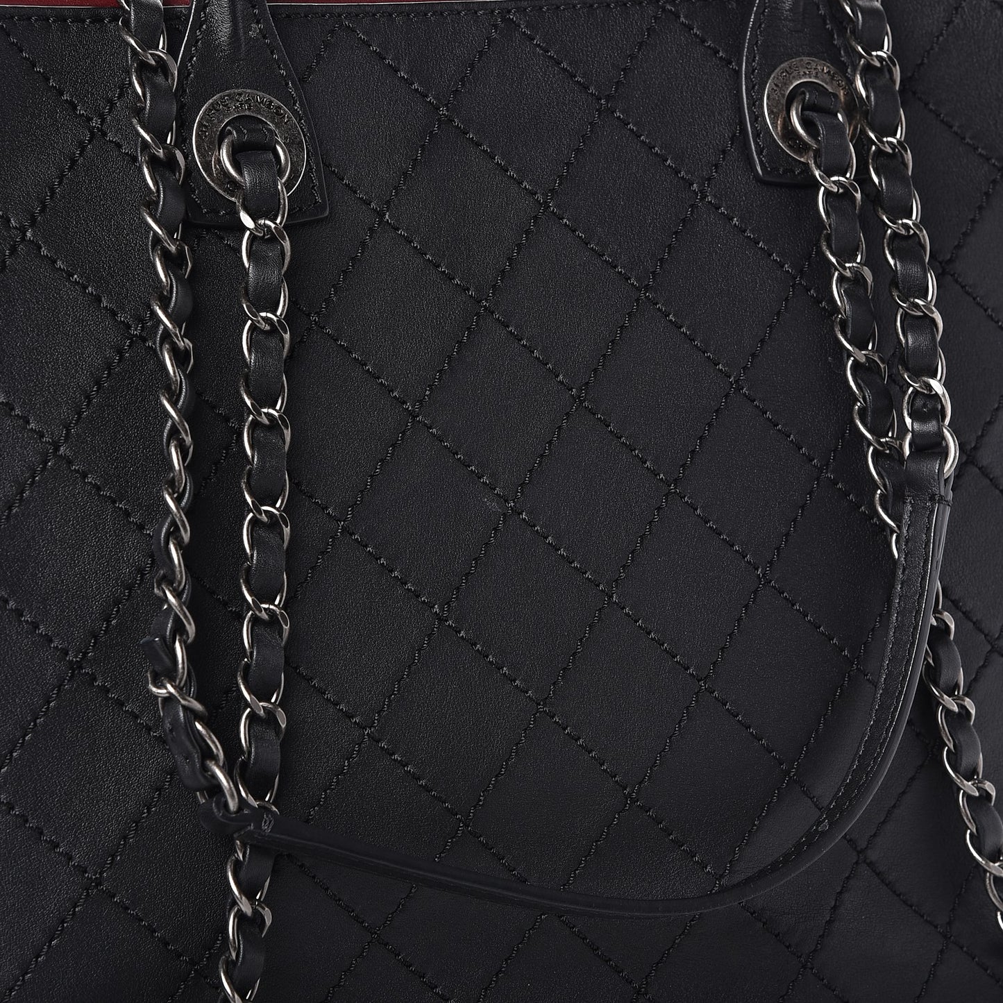 Calfskin Stitched Medium Shopping Tote Black