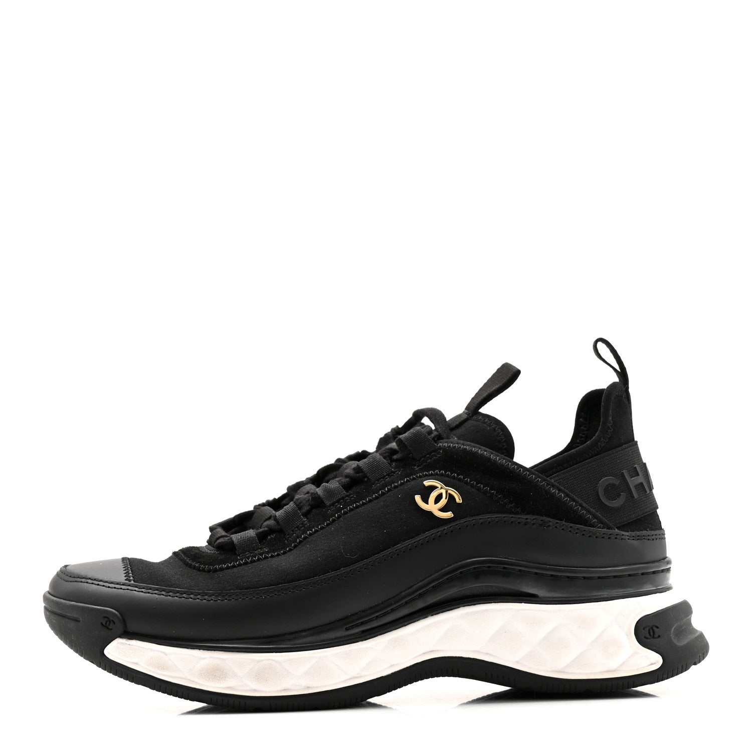 Chanel Velvet Calfskin Mixed Fibers CC Sneakers 38 Black 1 of 12