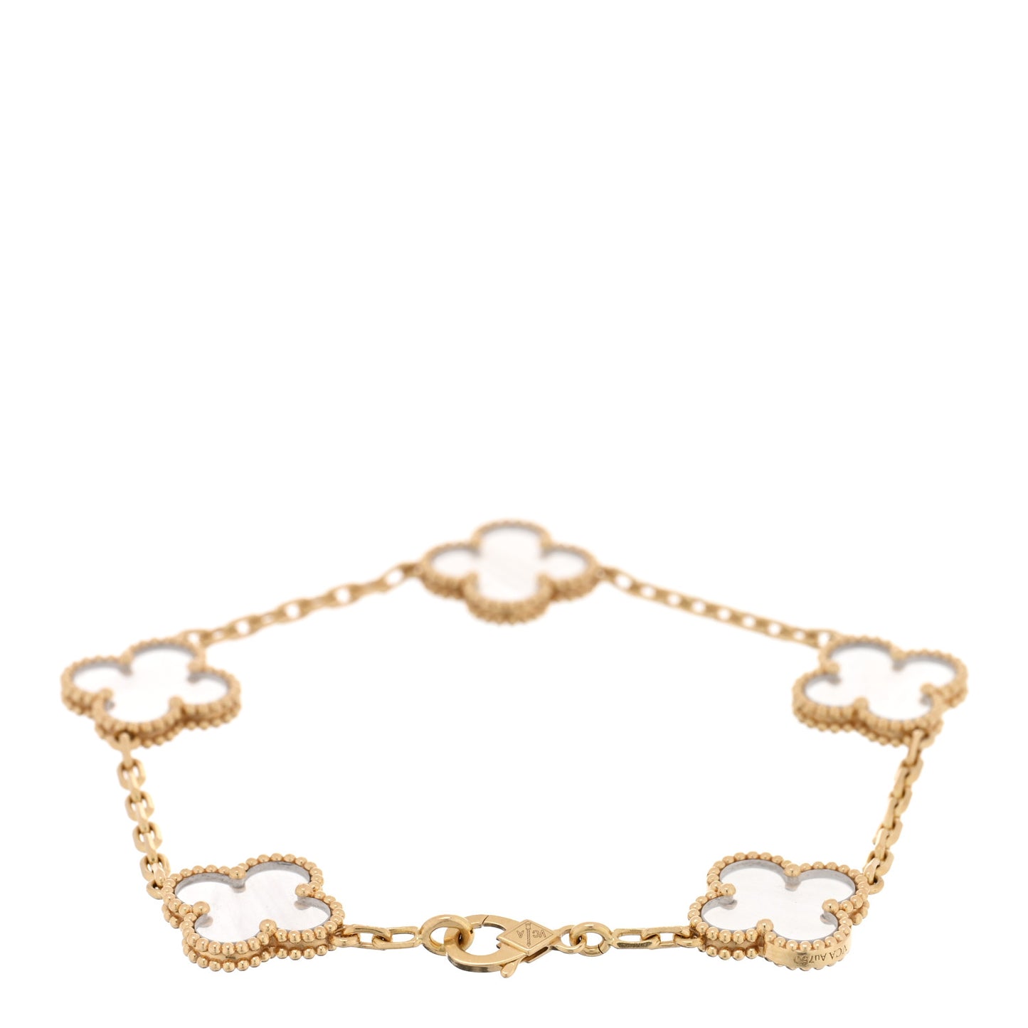 18K Yellow Gold Rock Crystal 5 Motifs Vintage Alhambra Bracelet