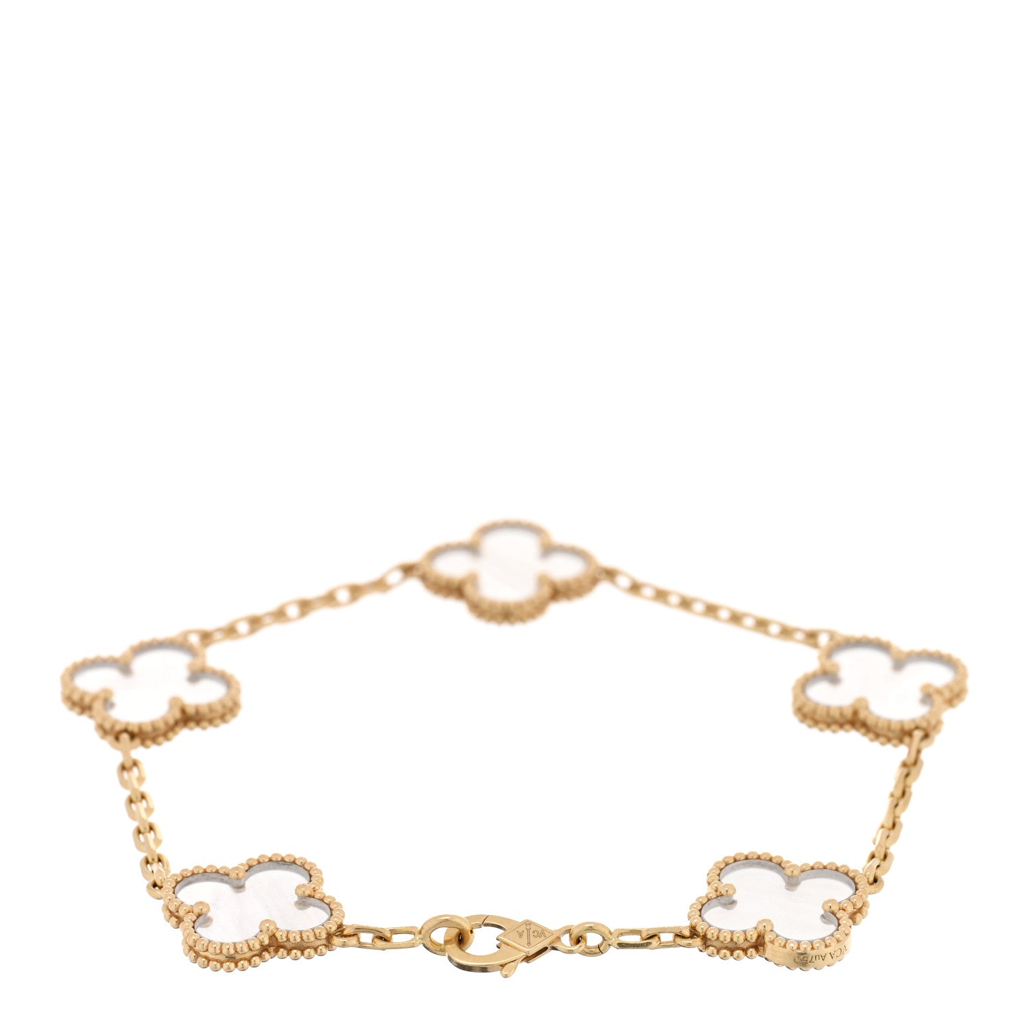 Van Cleef & Arpels 18K Yellow Gold Rock Crystal 5 Motifs Vintage Alhambra Bracelet 2 of 3