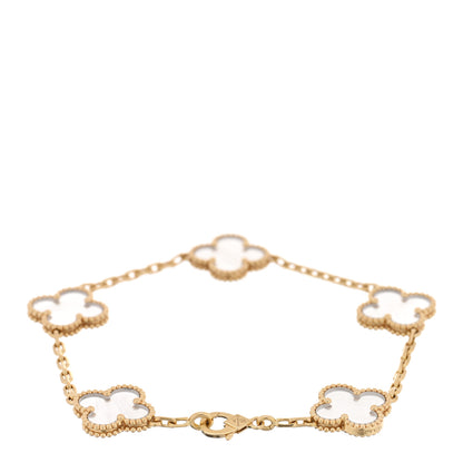 Van Cleef & Arpels 18K Yellow Gold Rock Crystal 5 Motifs Vintage Alhambra Bracelet 2 of 3