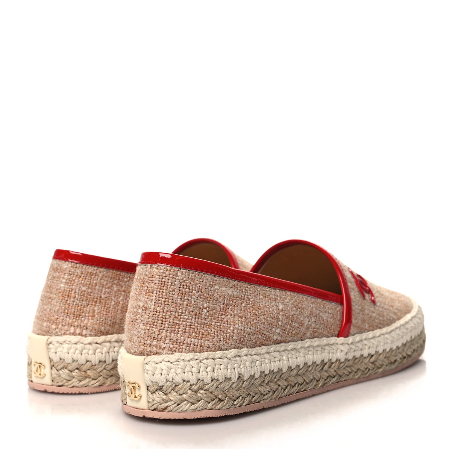 Chanel Fabric Patent Calfskin CC Espadrilles 38 Pink Red 4 of 9