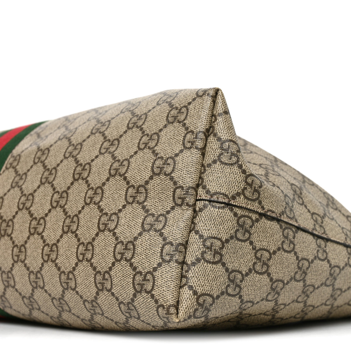 GG Supreme Monogram Textured Calfskin Web Medium Ophidia Shopping Tote Beige Ebony New Acero