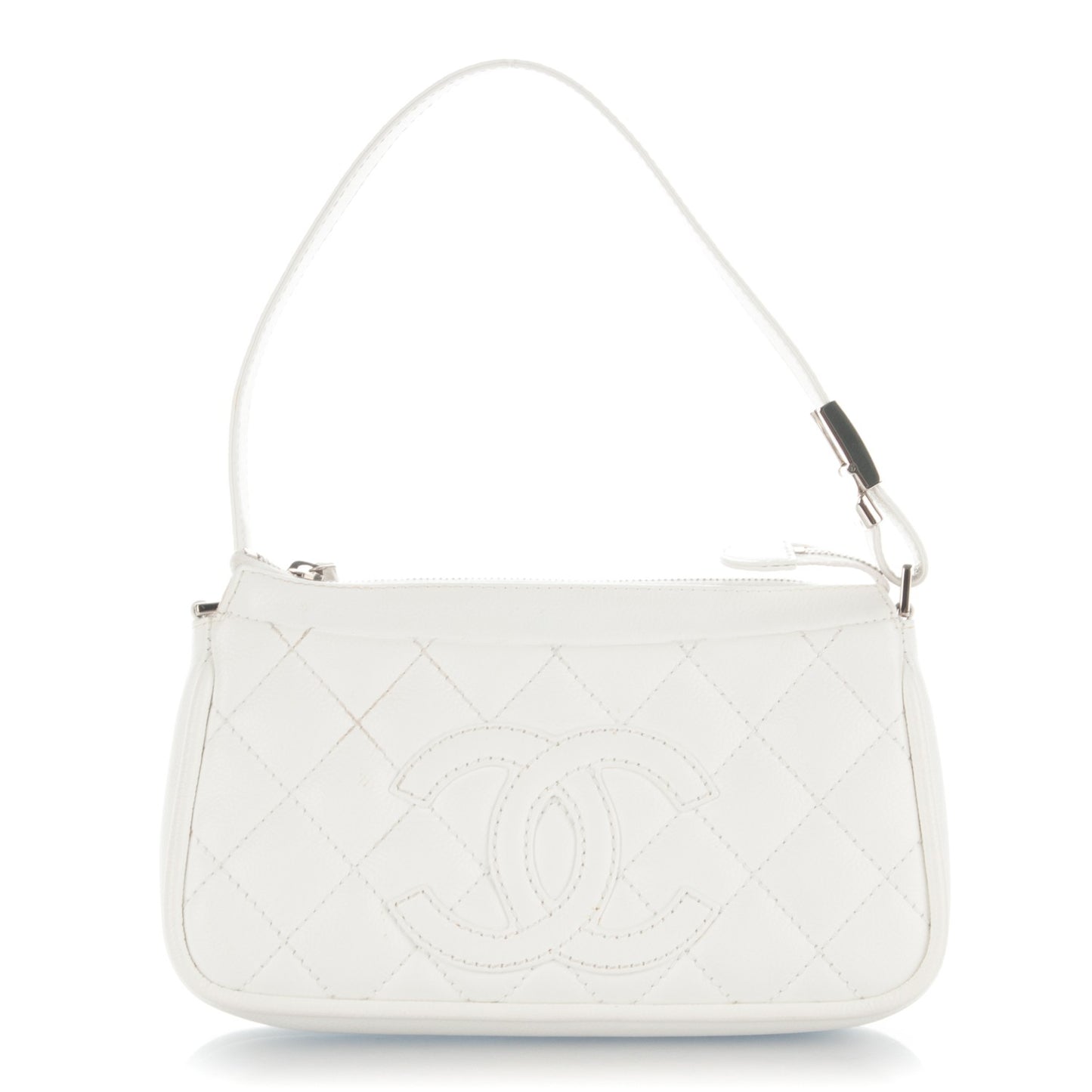 Calfskin Quilted CC Shoulder White