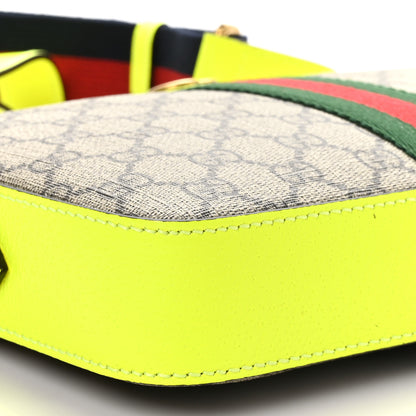 Gucci GG Supreme Monogram Textured Dollar Calfskin Web Ophidia Wristlet Shoulder Bag Beige Ebony Fluo Yellow 9 of 10