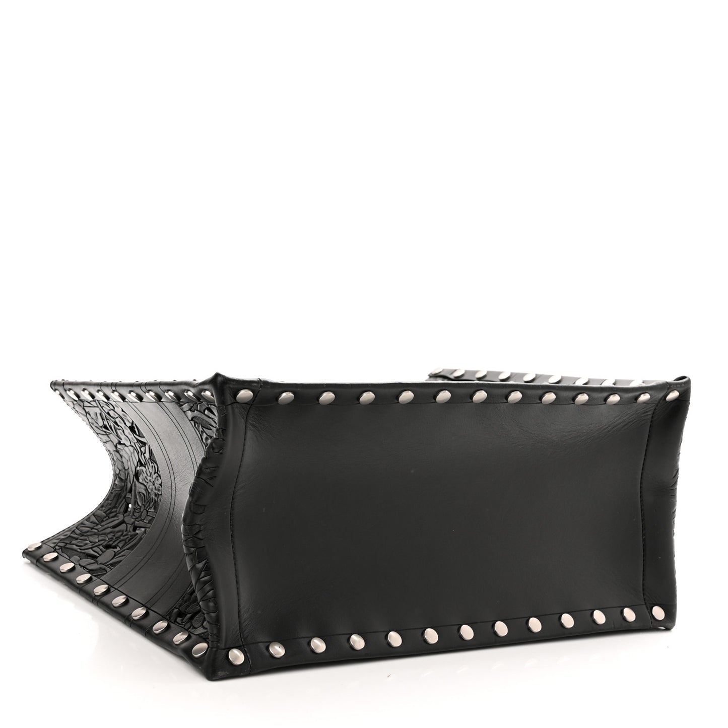 Calfskin Laser Cut Studded Medium Book Tote Black