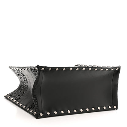 Christian Dior Calfskin Laser Cut Studded Medium Book Tote Black 4 of 10