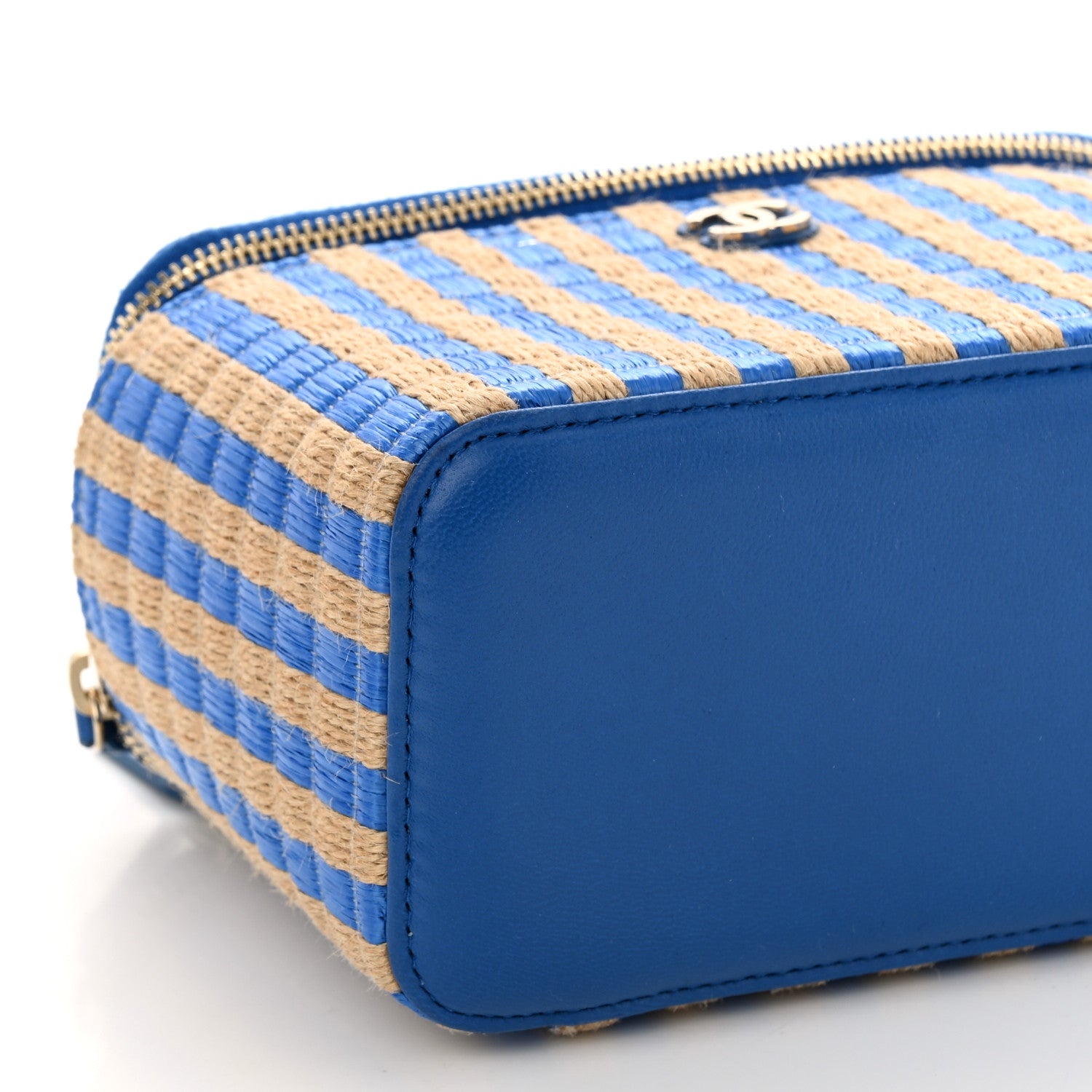 Chanel Raffia Jute Striped Small Vanity Case With Chain Blue Beige 9 of 10