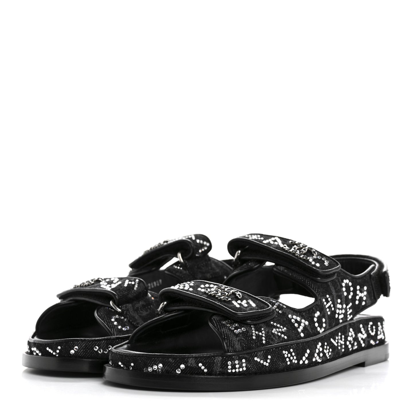 Denim Strass Velcro Dad Sandals 39 Black