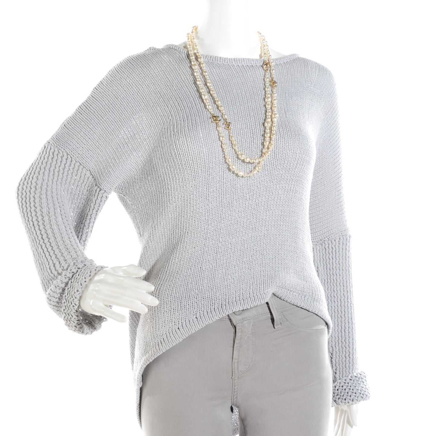 Irregular Pearl CC Long Necklace Light Gold