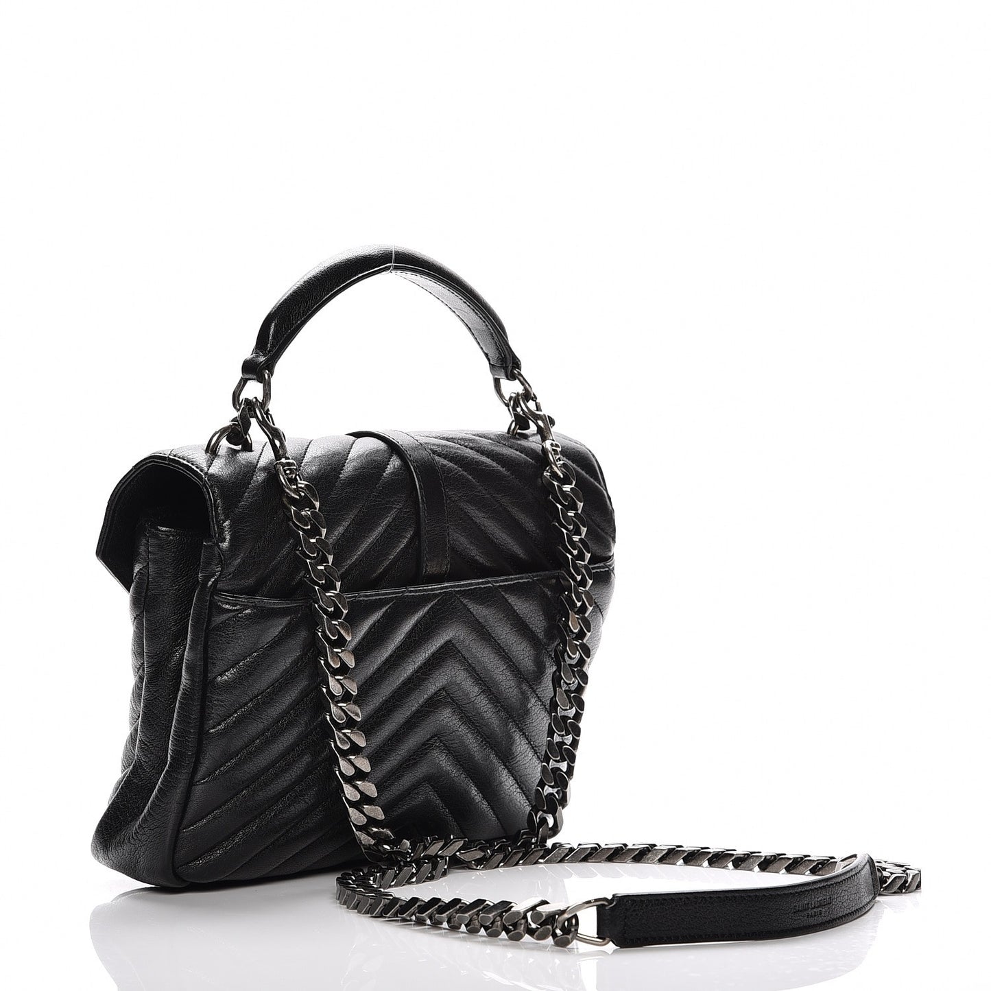 Sheepskin Matelasse Chevron Monogram Medium College Bag Black
