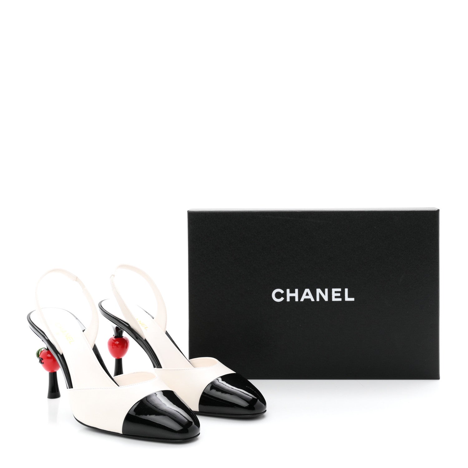 Chanel Lambskin Patent Calfskin Cap Toe CC Apple Slingback Pumps 40 White Black 10 of 10
