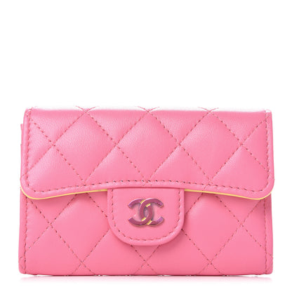 Chanel Lambskin Quilted Flap Card Holder Wallet Pink Yellow 1 of 9