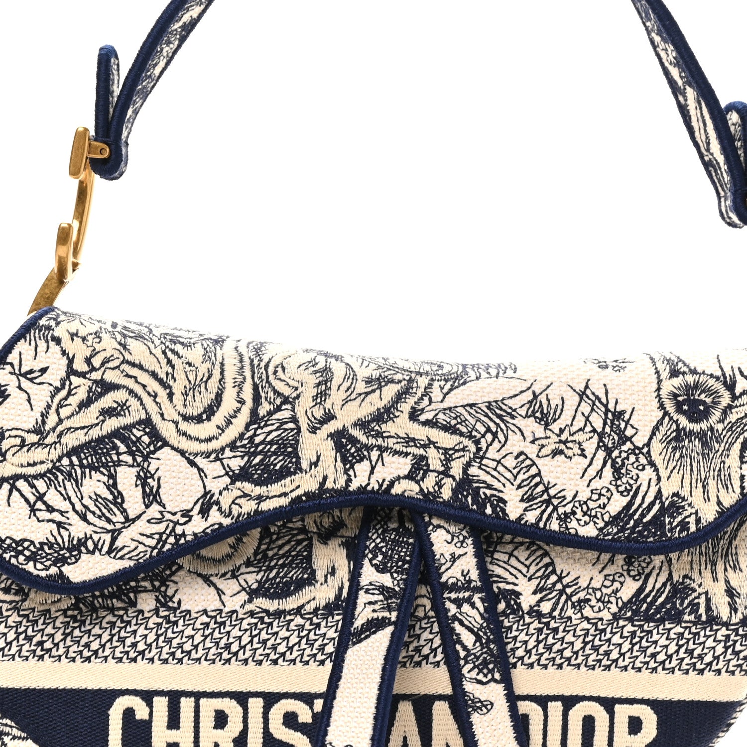 Christian Dior Canvas Embroidered Toile de Jouy Saddle Bag Blue 8 of 10