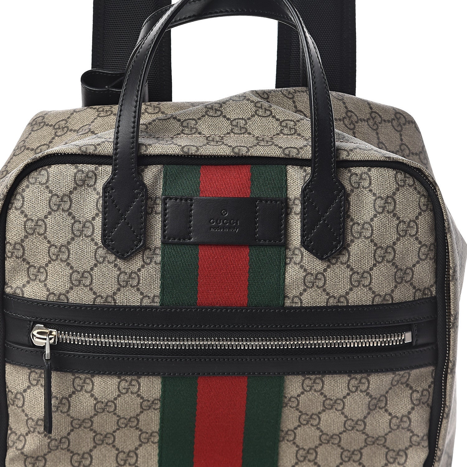 Gucci Soft GG Supreme Monogram Appia Calfskin Web Tote Backpack Beige Ebony Black 7 of 9