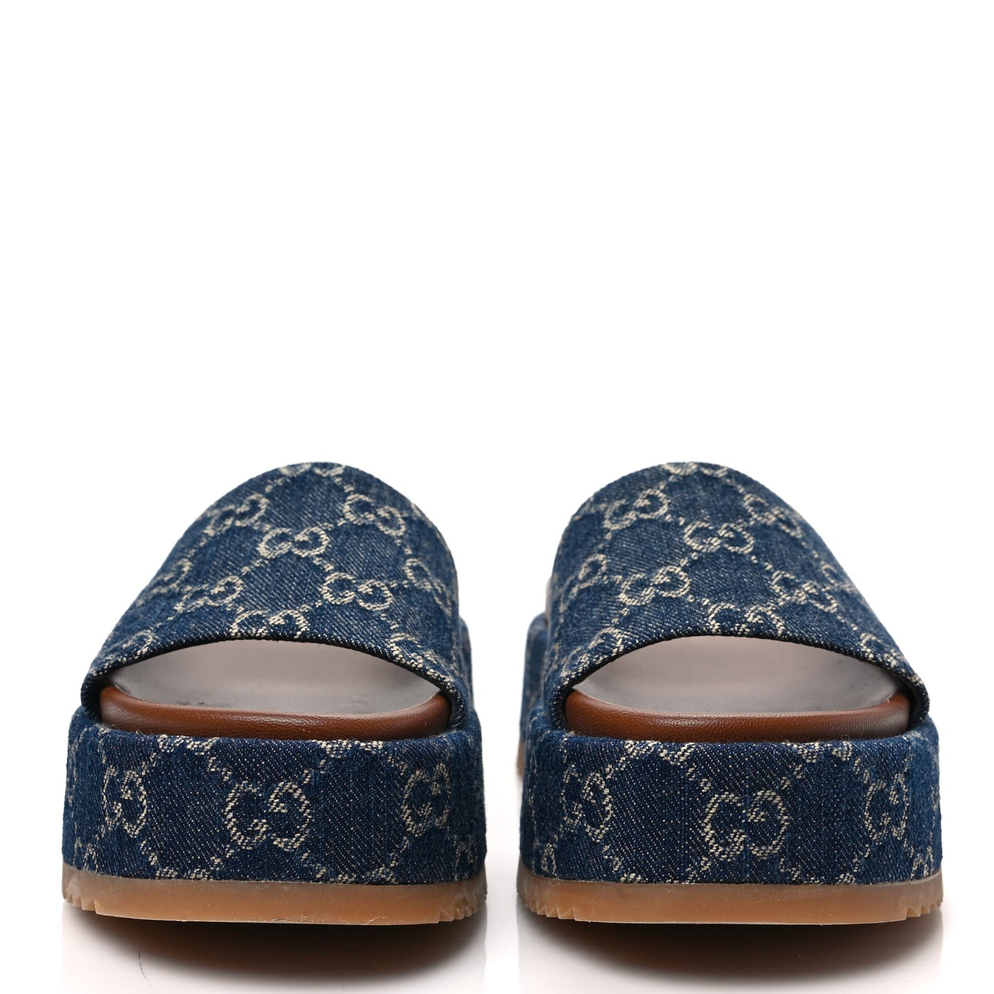 New Denim GG Monogram Angelina Platform 55mm Slide Sandals 35.5 Blue Tea