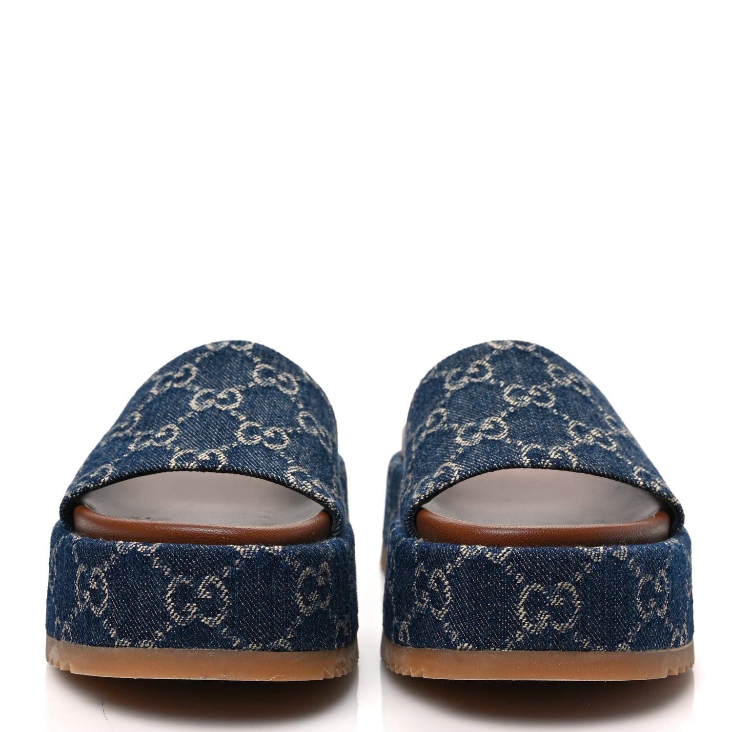 Gucci New Denim GG Monogram Angelina Platform 55mm Slide Sandals 35.5 Blue Tea 2 of 8