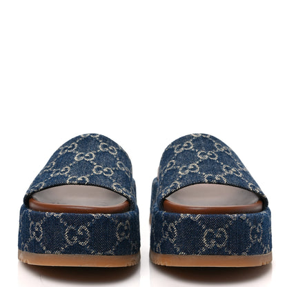 Gucci New Denim GG Monogram Angelina Platform 55mm Slide Sandals 35.5 Blue Tea 2 of 8