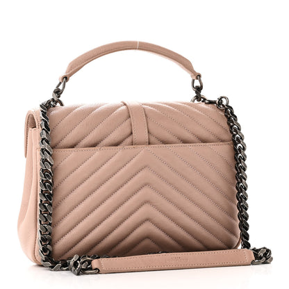 Saint Laurent Sheepskin Matelasse Chevron Monogram Medium College Bag Rose Poudre 3 of 10