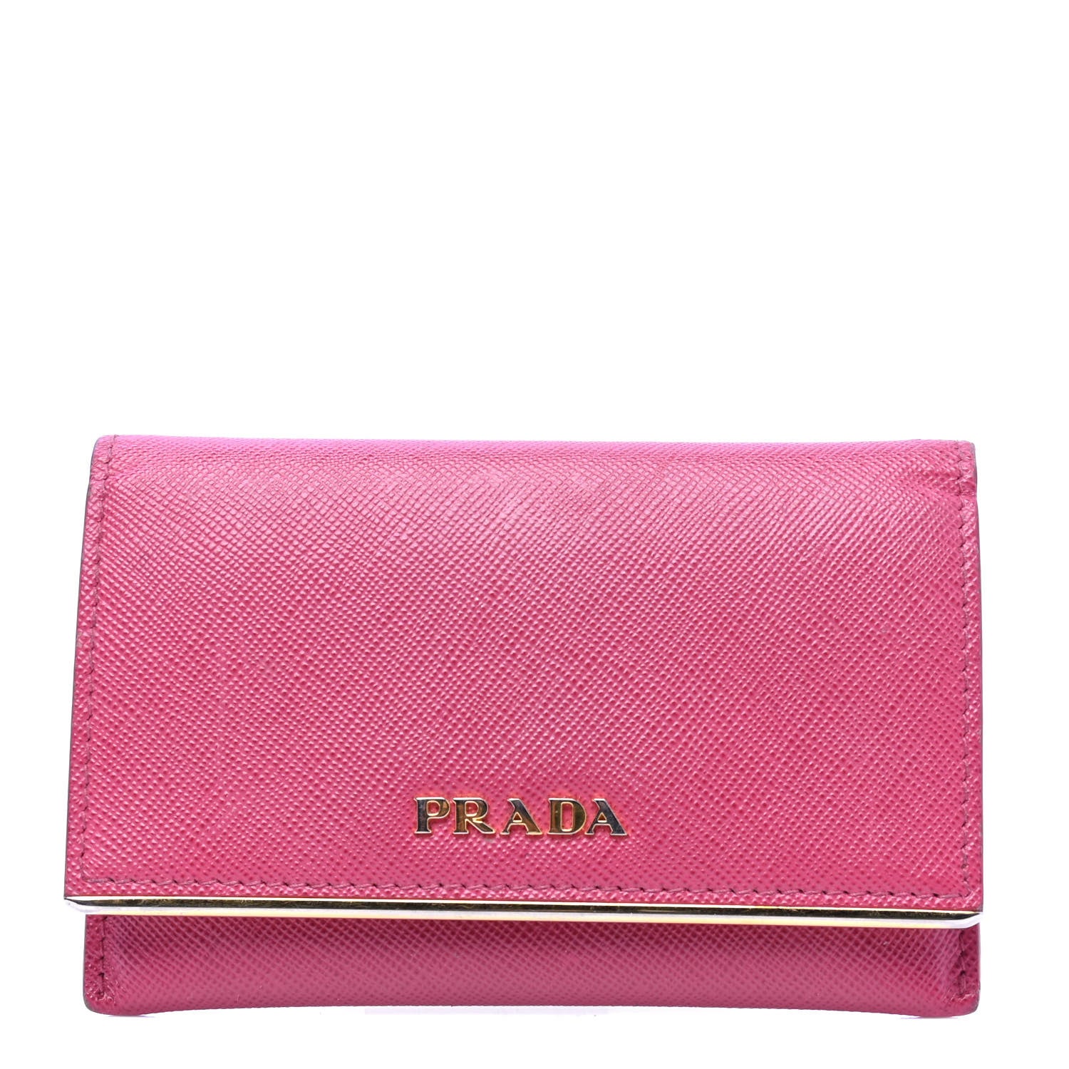 Prada Saffiano Compact Metal Bar Flap Wallet Peonia 1 of 7