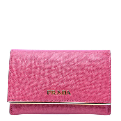 Prada Saffiano Compact Metal Bar Flap Wallet Peonia 1 of 7