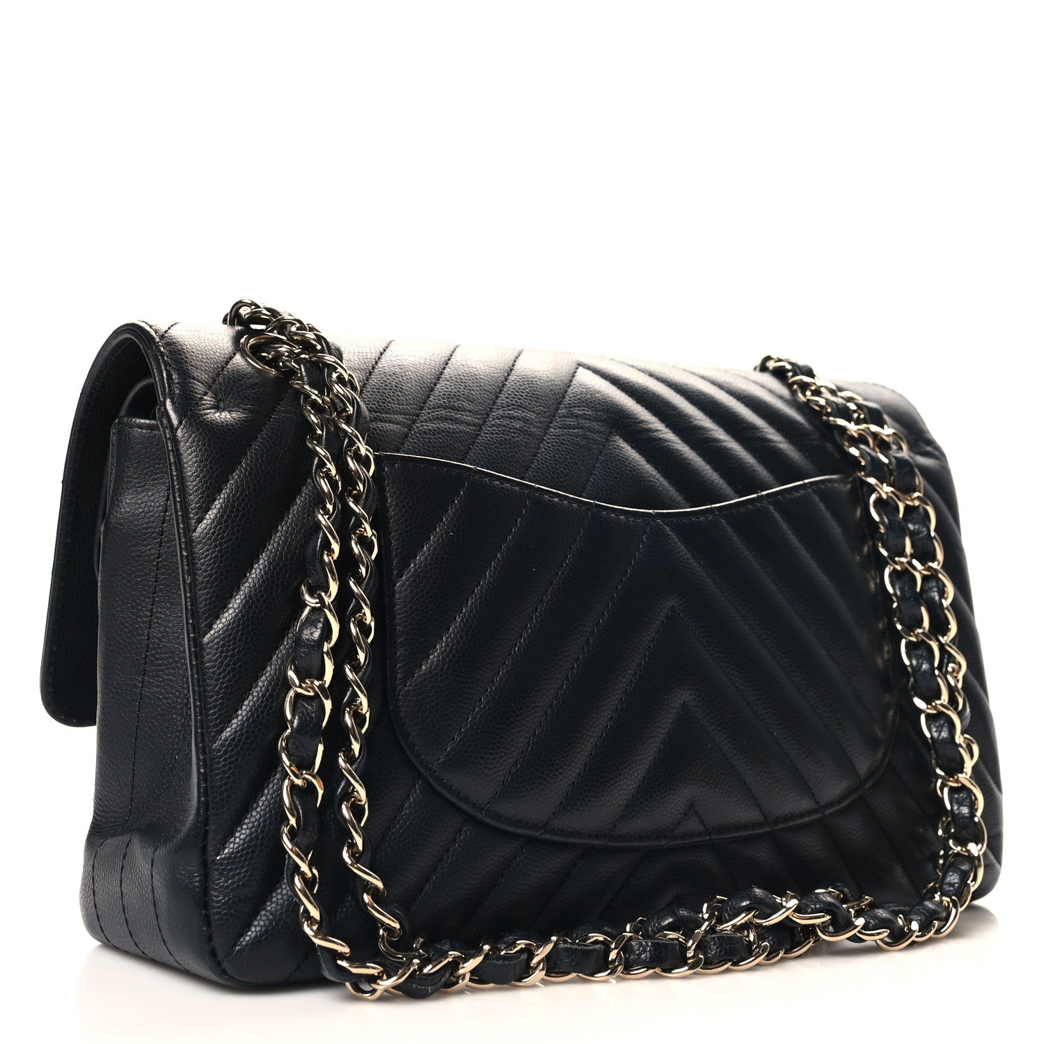 Chanel Caviar Chevron Quilted Medium Double Flap Black 3 of 11