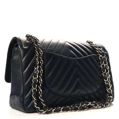 Chanel Caviar Chevron Quilted Medium Double Flap Black 3 of 11