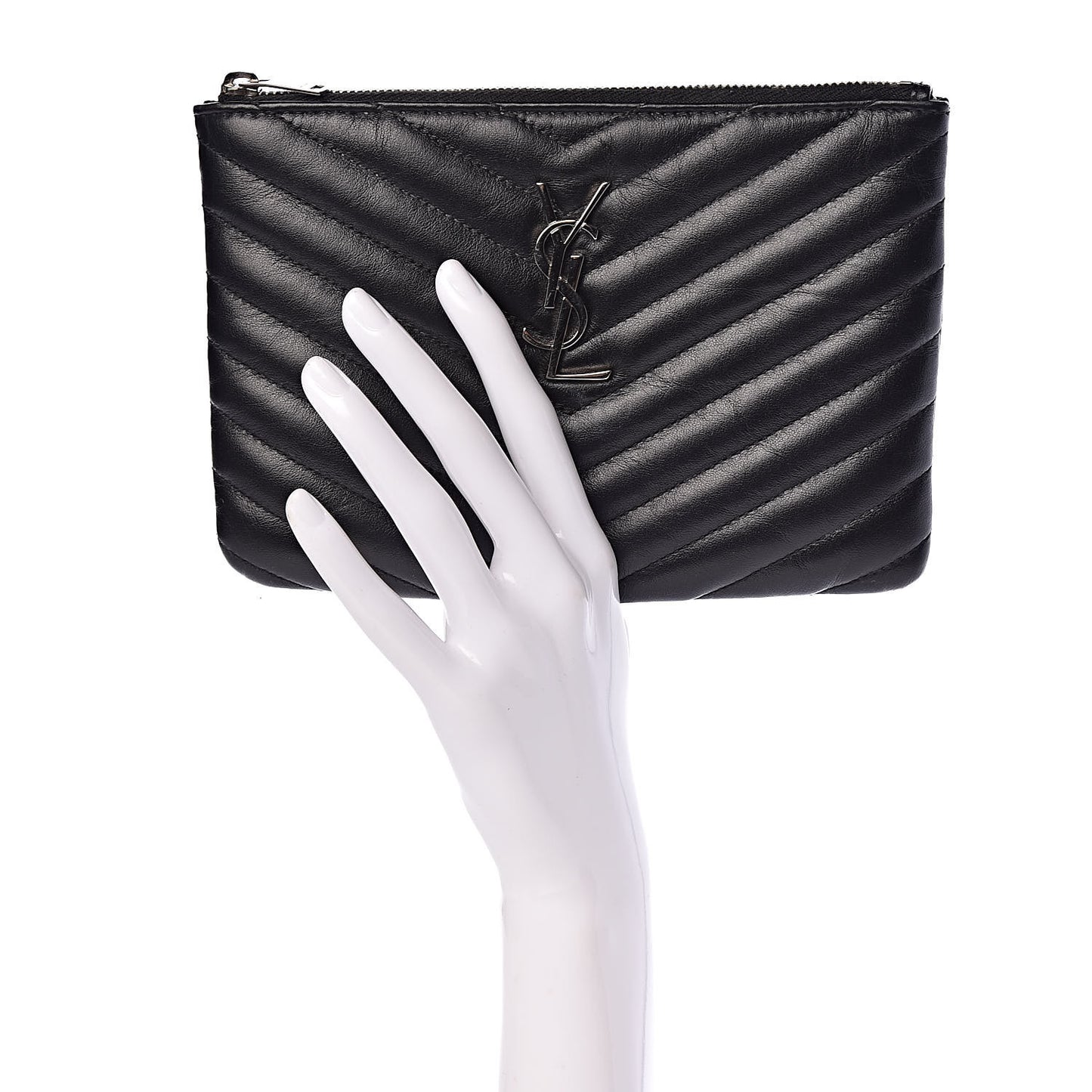 Calfskin Matelasse Chevron Monogram Pouch Black