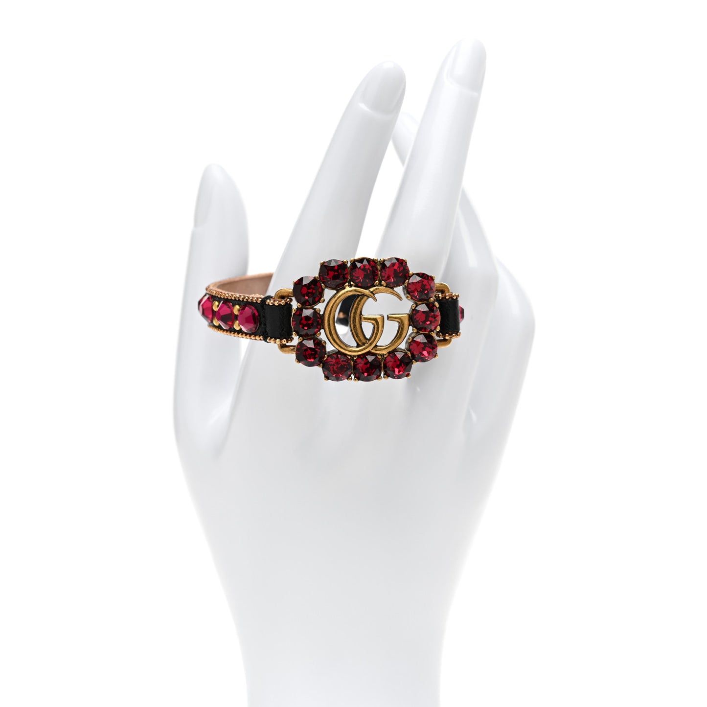 Calfskin Crystal Double G Bracelet Gold