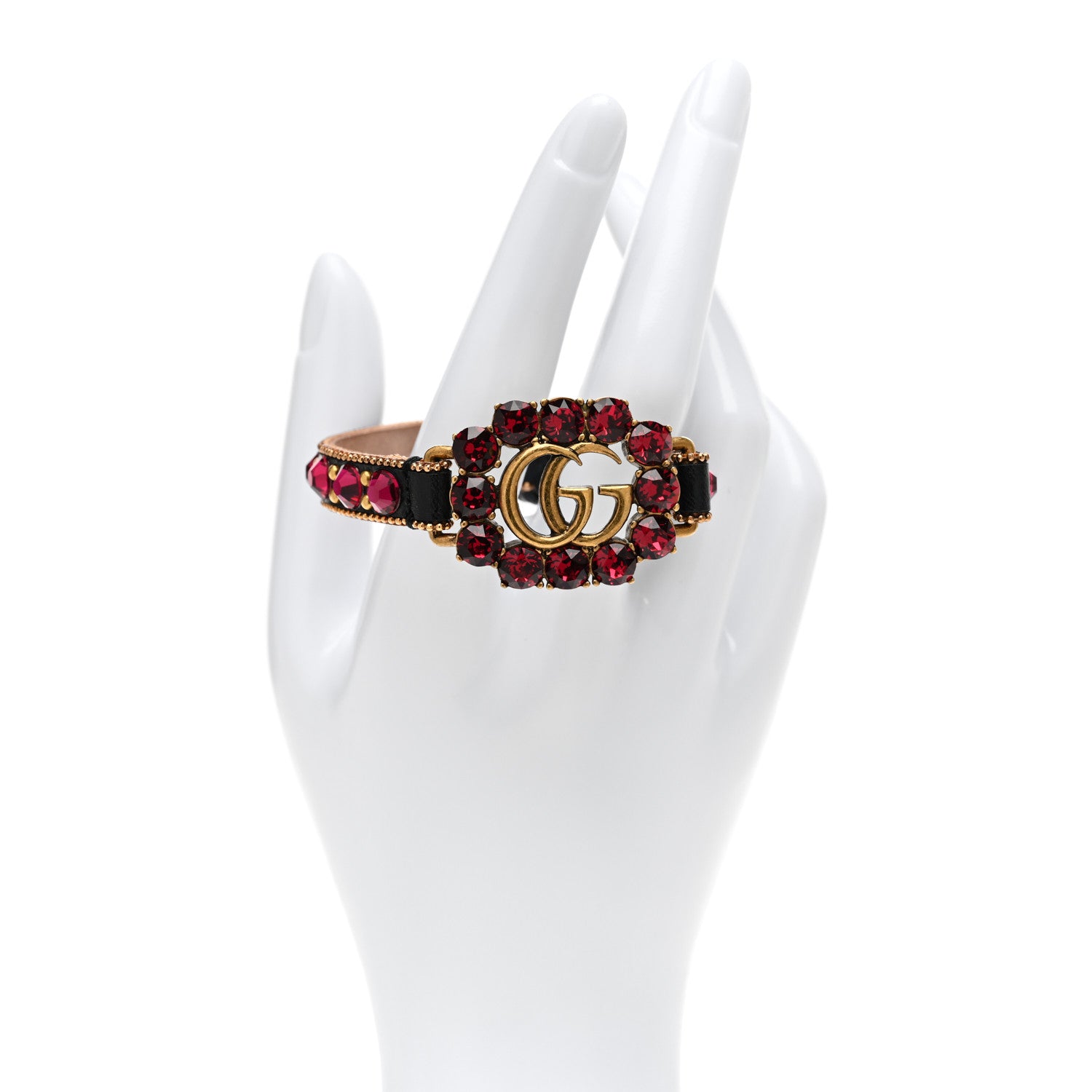 Gucci Calfskin Crystal Double G Bracelet Gold 2 of 7