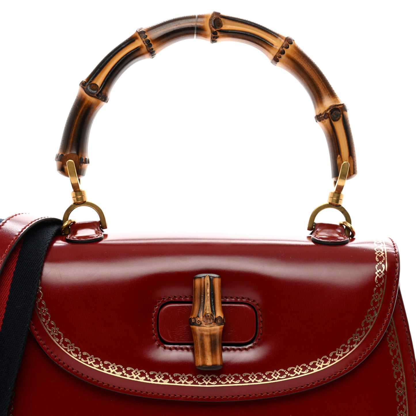 Calfskin Frame Print Bamboo 1947 Top Handle Bag Red Gold
