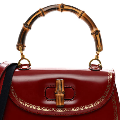 Gucci Calfskin Frame Print Bamboo 1947 Top Handle Bag Red Gold 5 of 10