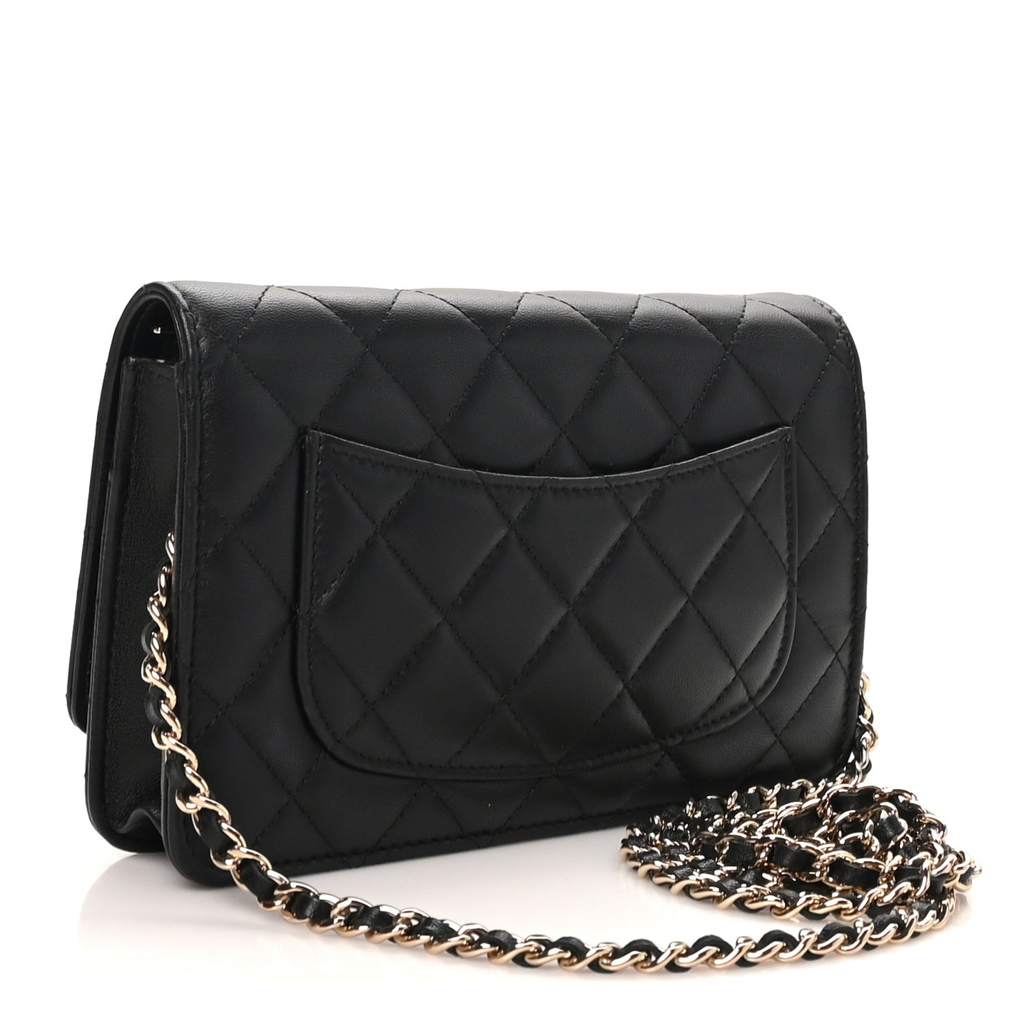 Lambskin Quilted Pearl CC Wallet on Chain WOC Black