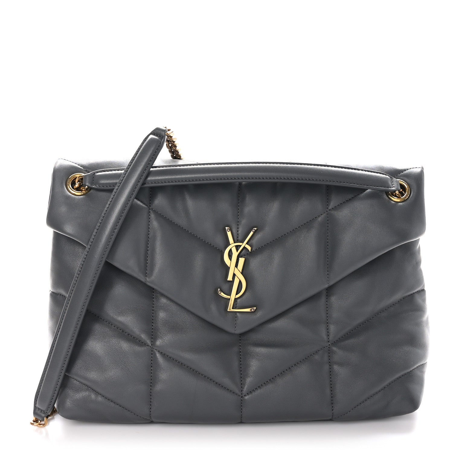 Saint Laurent Calfskin Quilted Medium Loulou Puffer Monogram Chain Satchel Storm 1 of 10