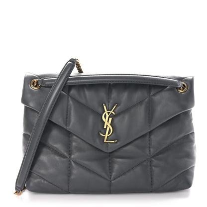 Saint Laurent Calfskin Quilted Medium Loulou Puffer Monogram Chain Satchel Storm 1 of 10