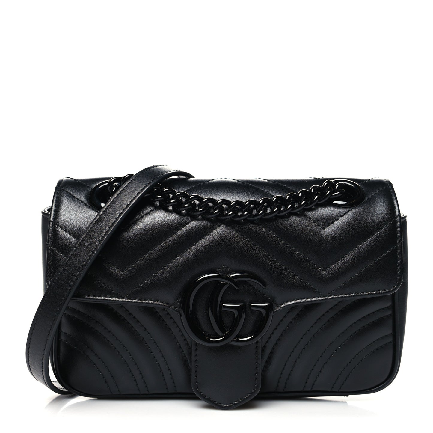 Calfskin Matelasse Monochrome Mini GG Marmont Shoulder Bag Black