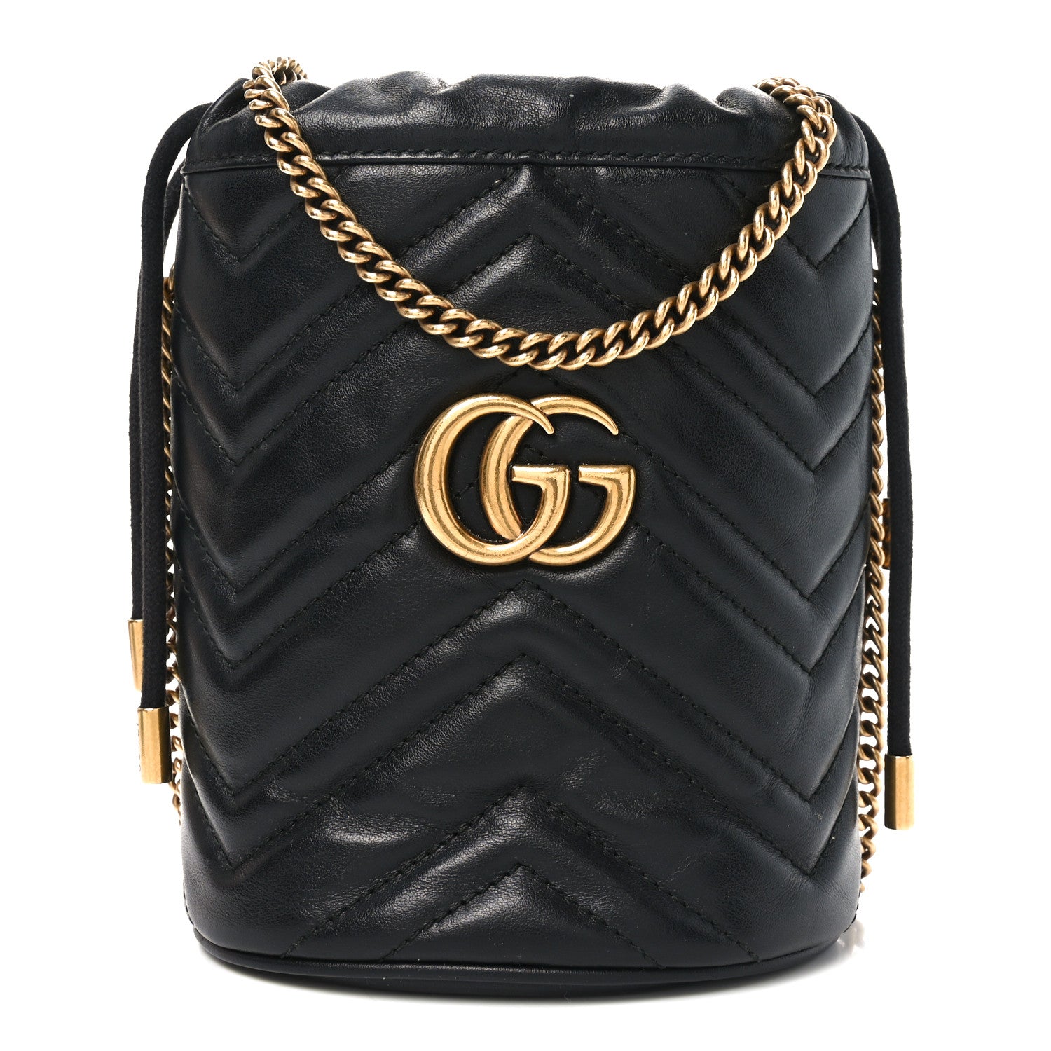 Gucci Calfskin Matelasse Mini GG Marmont 2.0 Bucket Bag Black 1 of 10