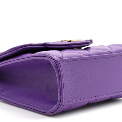Chanel Lambskin Quilted Top Handle Flap Clutch With Chain Purple 10 of 13