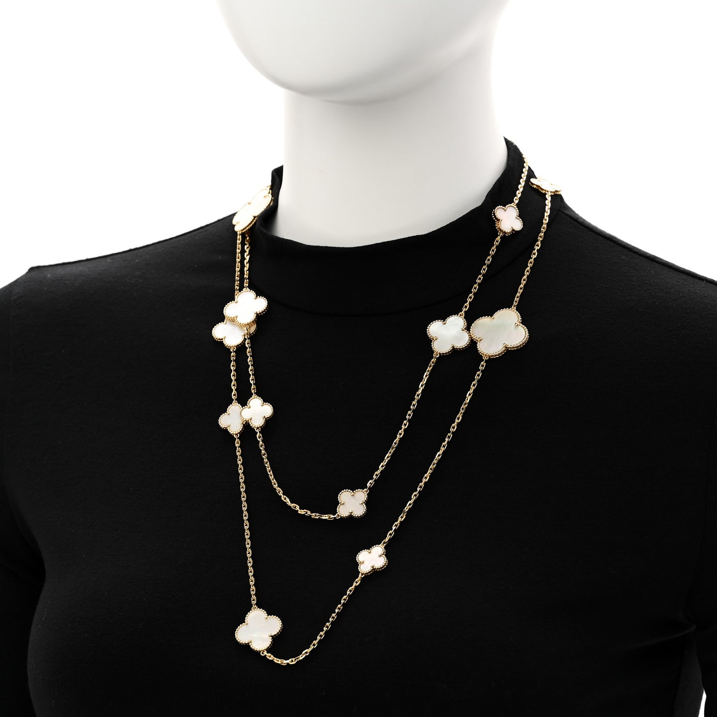 18K Yellow Gold Mother of Pearl 16 Motifs Magic Alhambra Necklace