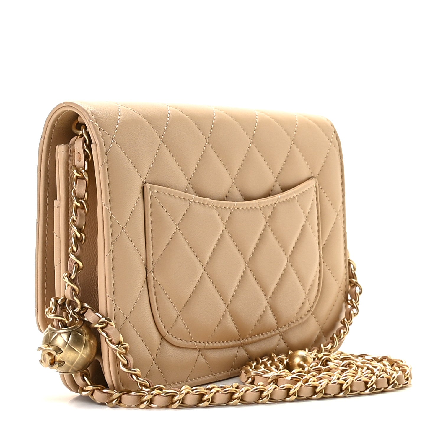 Chanel Lambskin Quilted CC Pearl Crush Wallet on Chain WOC Beige 4 of 12
