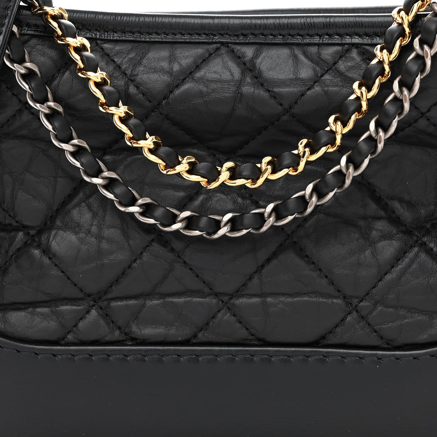 Aged Calfskin Quilted Small Gabrielle Hobo Black