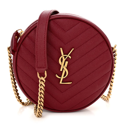 Saint Laurent Grain De Poudre Matelasse Chevron Quilted Round Vinyle Camera Bag Rouge Legion 1 of 10